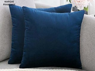 Douceur De Plumes Juego de 2 Fundas de cojín Azul Marino 50x50 Terciopelo Decorativo Liso, Suave y Moderna Funda de Almohada Cuadrada, decoración escandinava Sala, sofá, Dormitorio (2 Azul Marino)