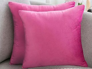 Douceur De Plumes Juego de 2 Fundas de cojín Rosa Fucsia 45x45 Terciopelo Decorativo Liso, Suave y Moderna Funda de Almohada Cuadrada, decoración escandinava Sala, sofá, Dormitorio (2 Rosa Fucsia)