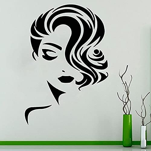 DOUMAISHOP Mujer Cara Salón Ventana Pegatina Elegancia Señora Salón De Belleza Pegatina Vinilo Rollo Peluquería Peinado Decoración Sl35