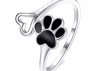 DOYIS Anillo de Plata de Ley 925 con diseño de Huella de Pata para Perro, Gato, Anillo Ajustable para Mascotas, joyería de Regalo para Mujeres y niñas