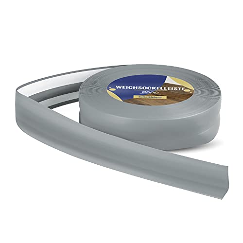 DQ-PP Zócalo blando | 200 m (8 x 25 m) | gris ceniza | 32 x 23 mm | PVC | autoadhesivo | ángulo de doblez | zócalo de goma | zócalo perfil angular | listón inferior