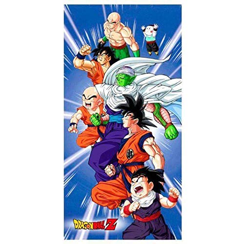 Dragon Ball Z Team Junior Krillin Goku - Serviette de Plage 140 x 70 Centimetros - 100% Coton - Grande Serviette