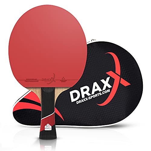 DRAXX Pala de Ping Pong con Fibra de Carbono | 5 estrellas | Esponja 2 mm | PRO CARBON | Premium Goma Ofensiva | Para jugadores Profesionales - protectora reforzada - raqueta para el juego avanzado