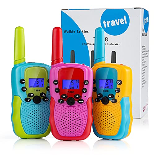 Dreamhigh 3 pcs Walkie Talkie Niños, Distancia de Transmisión de 3 KM/8 Canales/Linterna Incorporada, Larga Distancia Función VOX con LCD retroiluminada - Juguetes & Regalos