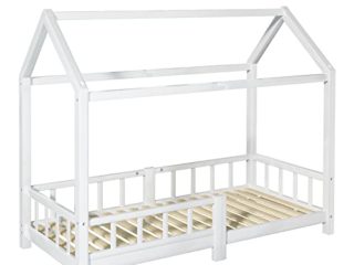 Dreamhigh® Cama Infantil 90x200 cm Montessori - Cama casita con Barrera - Estructuras de Cama de Madera Blanca para niñas y niños