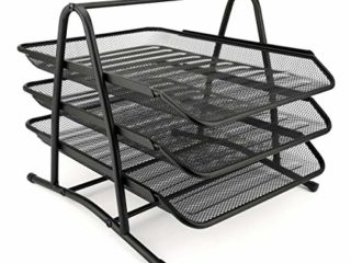D.RECT 7610 - Bandeja para Cartas de 3 Niveles de Malla metálica, A4, Bandeja Organizadora de Cartas, Uso en Casa u Oficina, Color Negro