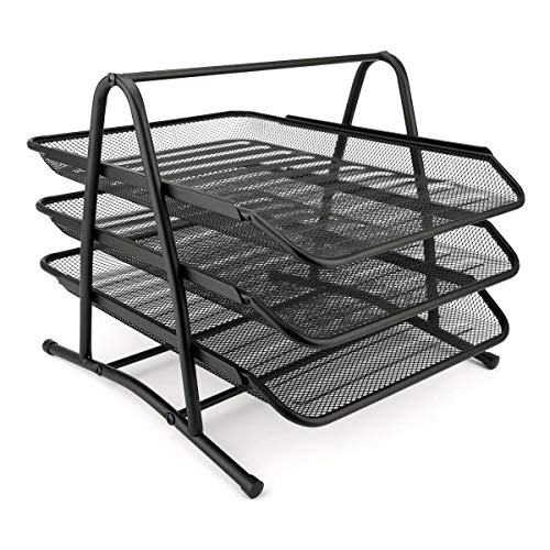 D.RECT 7610 - Bandeja para Cartas de 3 Niveles de Malla metálica, A4, Bandeja Organizadora de Cartas, Uso en Casa u Oficina, Color Negro
