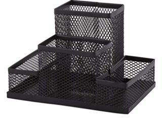 D.RECT ​​Organizador de Escritorio | Portalápices de Metal con Soporte de Malla para Notas | 103 x 154 x 103 mm | Multifuncional | Accesorio de Almacenamiento de Oficina | Negro