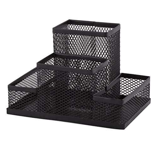 D.RECT ​​Organizador de Escritorio | Portalápices de Metal con Soporte de Malla para Notas | 103 x 154 x 103 mm | Multifuncional | Accesorio de Almacenamiento de Oficina | Negro