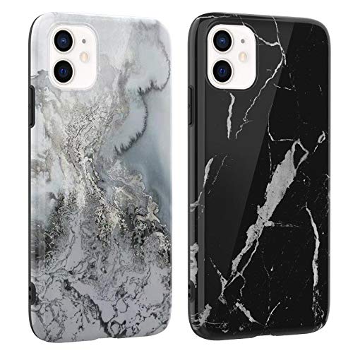 DREKEMU 2 Fundas para iPhone 11 Funda Mármol, Carcasa Silicona Suave TPU Gel Cover Fina y Ligera, 2 Paquetes Case Patrón de Mármol para iPhone 11 6,1", Negro y Gris