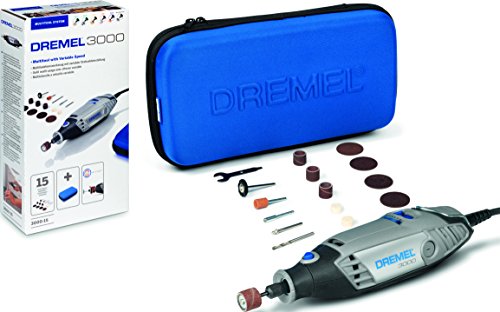 Dremel 3000 - Multiherramienta 130 W, kit con 15 accesorios y estuche, velocidad variable 10.000 - 33.000 rpm para tallar, grabar, fresar, amolar, limpiar, pulir, cortar y lijar (Versión Español)