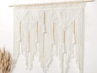 Dremisland Macramé Tapiz de Pared Grande Bohemio Colgante de pared Cuentas Madera Arte Borla Cuerda de Algodón Decoración de Pared Cortina para Sala de Estar Apartamento Telón de Fondo,97.5x115cm