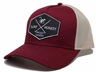 DRESSED IN MUSIC PLAY WITH ME Gorra Tipo Trucker - Visera Curvada - Diseño 5 Paneles - Parche Cosido Parte Frontal - Cierre Ajustable Snapback - Corona de Perfil bajo 24/48h (Granate/Beige)