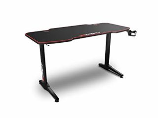 Drift Gaming -DRDZ200- Mesa Gaming con tablero de fibra de carbono cubierto por un alfombrilla full size, soporte para tazas y auriculares, patas regulables, color negro