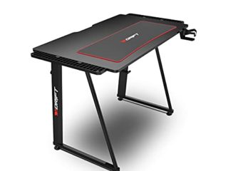 Drift Gaming -DRDZ75- Mesa Gaming con tablero de fibra de carbono cubierto por un alfombrilla full size, soporte para tazas y auriculares, patas regulables, color negro