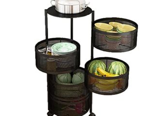 DROMEZ Carrito de Cocina Redondo Metal, Carro de Cocina Giratorio Negro con Bloquear Ruedas Cestas, Almacenaje de Cocina Multiuso para Dormitorio Oficina Baño,5 Layer