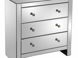 DRW Mueble Comoda con 3 Cajones de Cristal Espejo y Madera en Espejo 80x35x77cm