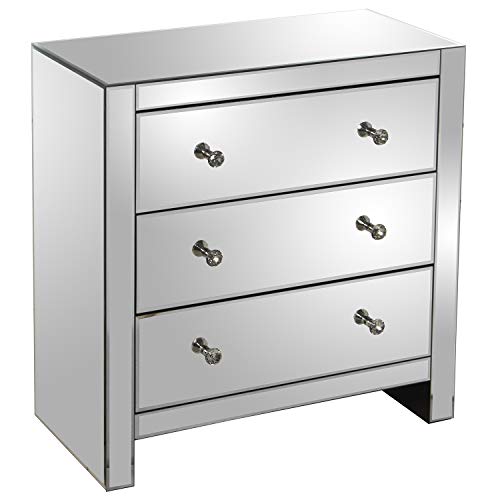 DRW Mueble Comoda con 3 Cajones de Cristal Espejo y Madera en Espejo 80x35x77cm