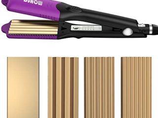 DSHOW 4 en 1 Plancha de Pelo Efecto Trenzas Plancha Ondas PequeñAs Ondulado con 4 Placas Intercambiables de CeráMica de Titanio Para Ondular el Cabello Plancha Onduladora Pelo Zig Zag (Morado)