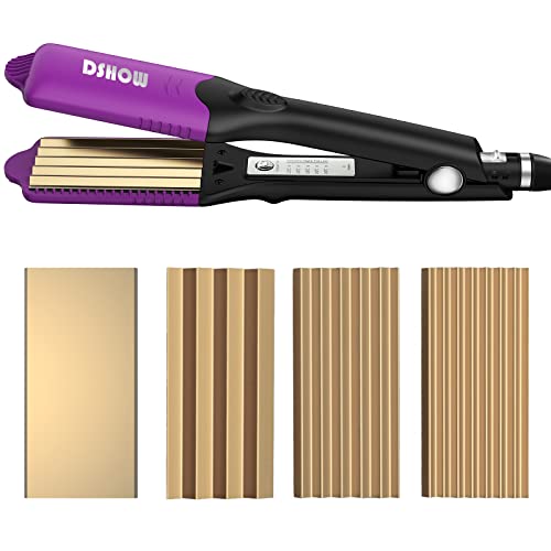 DSHOW 4 en 1 Plancha de Pelo Efecto Trenzas Plancha Ondas PequeñAs Ondulado con 4 Placas Intercambiables de CeráMica de Titanio Para Ondular el Cabello Plancha Onduladora Pelo Zig Zag (Morado)