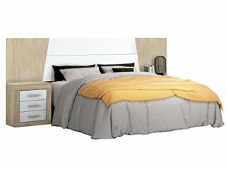 duehome Cabezal para Cama de Matrimonio, cabecero Modelo Simon, Color Cambria y Blanco, Medidas: 260 cm (Ancho) x 60 cm (Alto) x 3 cm (Fondo)