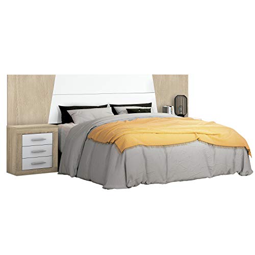 duehome Cabezal para Cama de Matrimonio, cabecero Modelo Simon, Color Cambria y Blanco, Medidas: 260 cm (Ancho) x 60 cm (Alto) x 3 cm (Fondo)