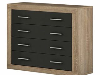 duehome Comoda 4 cajones, chinfonier Dormitorio Modelo Lara, Color Cambria y Grafito, Medidas: 98 cm (Ancho) x 81,5 cm (Alto) x 39,6 cm (Fondo)