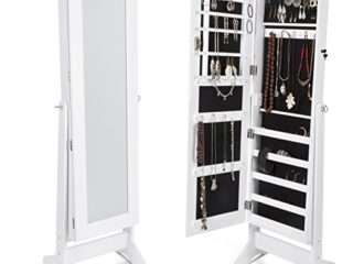 duehome Espejo Joyero, Guardajoyas de Pie, Armario para Joyas, Modelo Gala, Acabado en Color Blanco, Medidas: 160cm (Alto) x 41 cm (Ancho) x 36 cm (Fondo)