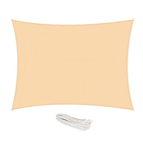 Duerer Toldo Vela de Sombra Rectangular 3x4M, 95% de Protección UV, 185GSM Densidad para Patio, Jardín, Pérgola, Patio Trasero - Color Arena