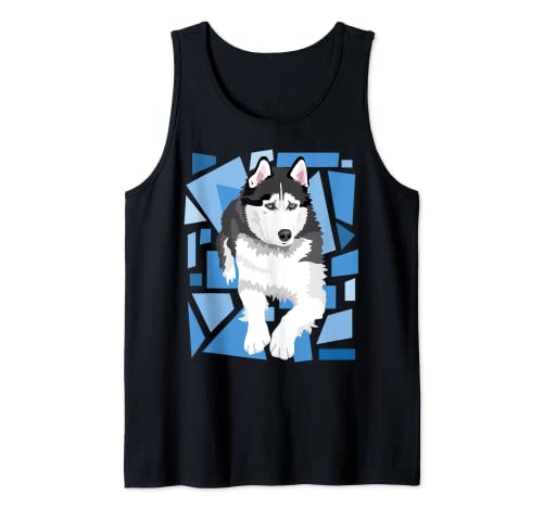 dulce perro Husky siberiano blanco y negro con ojos azules Camiseta sin Mangas