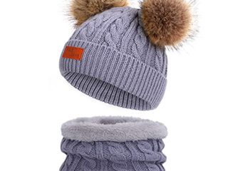 DURINM Conjunto de Bufanda y Gorro de Punto Unisex Niños Niñas Sombrero de Invierno Bufanda para Niños Gorro de Punto para Bebés y Niños Pequeños Gorro de Invierno con Color Puro Sombrero (Gris)