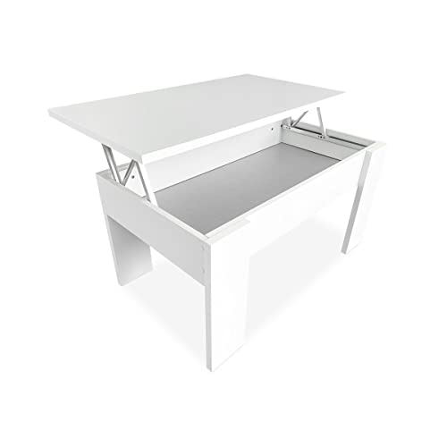 Duérmete Online 0 Mesa de Centro Elevable, Mesita de Salón o Comedor, Acabado en Color Blanco, Medidas: 90 cm (Ancho) x 50 cm (Fondo) x 46-57 cm (Alto), Madera, 90 x 50 x 46/57 cm