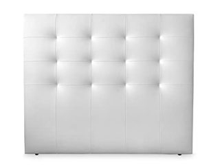 DUÉRMETE ONLINE 160 x 120 cm (Cama de 150) Cabecero París Acolchado | Tapizado en Polipiel de Alta Gama | Medidas, Madera, Blanco