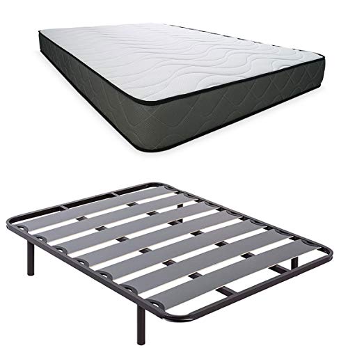 Duérmete Online Cama Completa con Colchón viscoelástico Elda Reversible Grosor 22cm + Somier Lama Ancha con Patas, Conjunto, 105x190