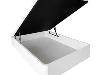 Duérmete Online Canapé Abatible Madera Gran Capacidad Cajón Grosor 30mm con Tapa Reforzada y Transpirable, Blanco, 150 x 190