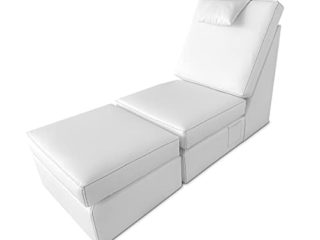 DUÉRMETE ONLINE Sillón con Chaise Longue Tapizado en Poilipiel, Modelo Loft, Alto Confort, Práctico y Funcional, Polipiel, Blanco, Individual