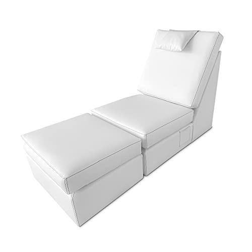 DUÉRMETE ONLINE Sillón con Chaise Longue Tapizado en Poilipiel, Modelo Loft, Alto Confort, Práctico y Funcional, Polipiel, Blanco, Individual