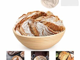 DUTISON cesta de pruebas con la forma de pan brotschief, 25 x 8,5 cm Tablero de fermentación del tubo de peddig natural redondo con raspador de masa para pan hasta 1 kg de masa