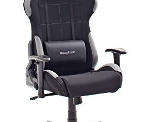 DX Racer 5 Robas Lund - Silla de Escritorio/Oficina/Gaming, con Ruedas, Altura Ajustable, Tapizada, Reposabrazos, Madera, color Negro/Gris, 74 x 52 x 123-132 cm