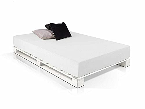 DydayaHome Somier de 105 para Cama de 1.05 cm - Somier de Madera de palets Juvenil, Individual- soporta hasta 550 kg (Blanco DESMONTADO - (2 Patas + 10 Tablas + Tornillos), 105 x 190 x 15 cm)