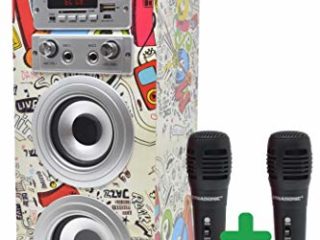 DYNASONIC - Altavoz Bluetooth Portatil Karaoke con Micrófonos Incluidos | Lector USB y SD, Radio FM Modelo 025 (2 Micrófonos)