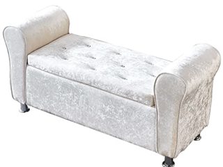 DYPXG Lujoso Banco de Zapatos de Entrada Moderno de Terciopelo para Sala de Estar,reposapiés otomano de Felpa,Banco de Almacenamiento tapizado de Terciopelo con Brazos-Blanco 100x40x40cm