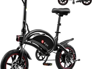 DYU Bicicleta Eléctrica Plegable,14 Pulgadas Portátil Bicicleta Eléctrica,Inteligente E-Bike con Asistencia de Pedal, 3 Modos de Conducción,Altura Ajustable,Portátil Compacta,Unisex Adulto (Negro)