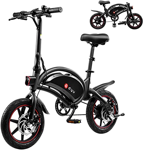 DYU Bicicleta Eléctrica Plegable,14 Pulgadas Portátil Bicicleta Eléctrica,Inteligente E-Bike con Asistencia de Pedal, 3 Modos de Conducción,Altura Ajustable,Portátil Compacta,Unisex Adulto (Negro)
