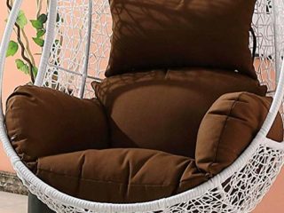 DZX Jardín Patio Silla de Columpio de Mimbre Silla Colgante de Mimbre Cojín y Funda para Hamaca Interior o Exterior-Marrón (Color: Marrón) (Excluyendo la Silla)