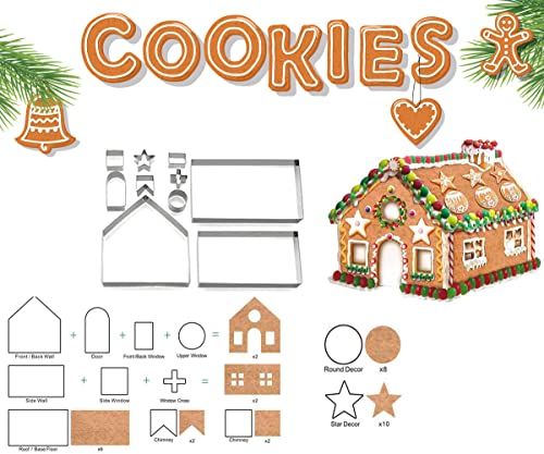 EAN, Juego de 10 moldes de galletas de Navidad, 3D, para galletas, Navidad, caseta de jengibre para Navidad