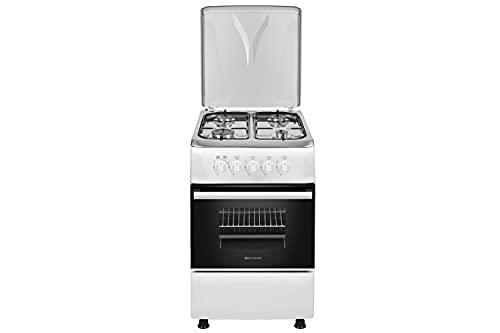 EAS ELECTRIC SMART TECHNOLOGY | EFG556W | Cocina de gas blanca | Color blanco | 50 cm | Gas butano y gas natural | Autoencendido | Horno de 55 litros | Tapa de metal | Parrillas esmaltadas | 4 fuegos