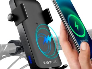 Easy-Life Porta Movil Bicicleta Batería Externa Wireless, per induccion para Patinete, Moto, Scooter, ATV. Soporte telefono para Bici con Power Bank de induccion y Cable