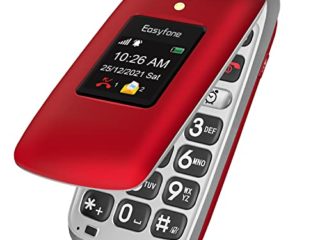 Easyfone Prime-A1 Pro gsm Teléfono Móvil para Mayores con Tapa, Botón SOS con GPS, Audífonos Compatibles, Batería 1500mAh, Base de Carga (Rojo, 2G gsm)