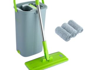 EasyGleam Cubo y Mopa Fregona - Mopa Microfibra, Mango de Acero Inoxidable, Innovador Cubo Doble Compartimento Mojado/Seco – 4 Repuestos Mopa Reutilizables Incluidos, para Todo Tipo de Suelos